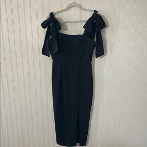 Chic Black Midi Dress with Bow Details